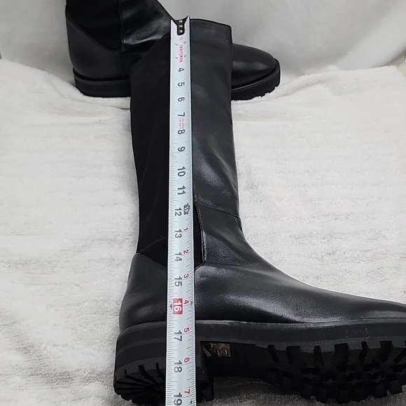 STUART WEITZMAN KNEE HIGH LUG 5050 LEATHER LIFT BLACK AWESOME BOOT LADIES 10 NEW - Picture 10 of 16